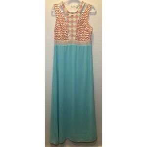 Flying Tomato Anthro‎ Maxi Dress Size Large Teal Orange Embroidered Sleeveless